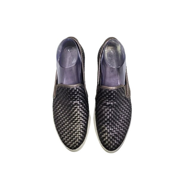 J/Slides S6 Flynn Slip Ons Silver Leather Woven Loafers Women's Size 10 - Picture 4 of 12
